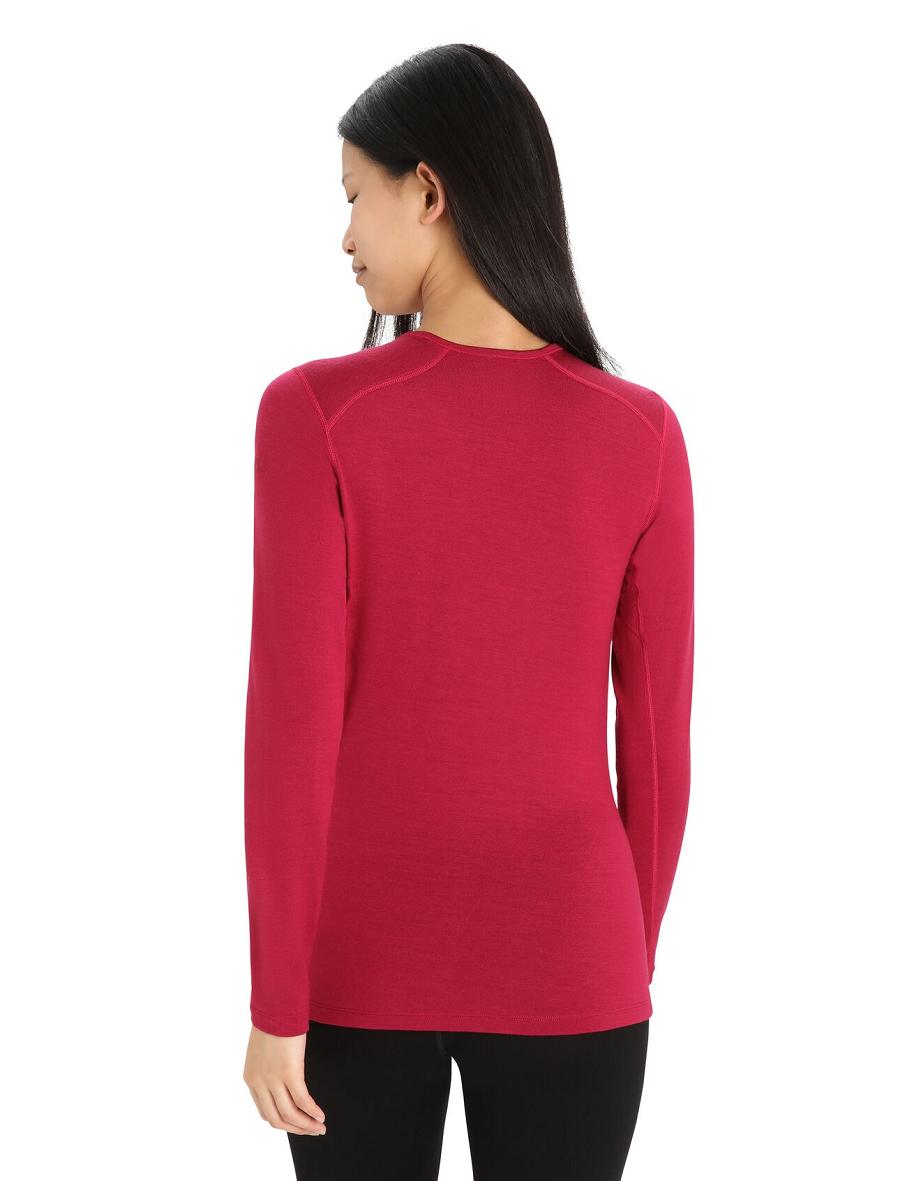 Cherry Women's Icebreaker Merino 260 Tech Long Sleeve Crewe Thermal Top Base Layers | USA 1921ZUTG